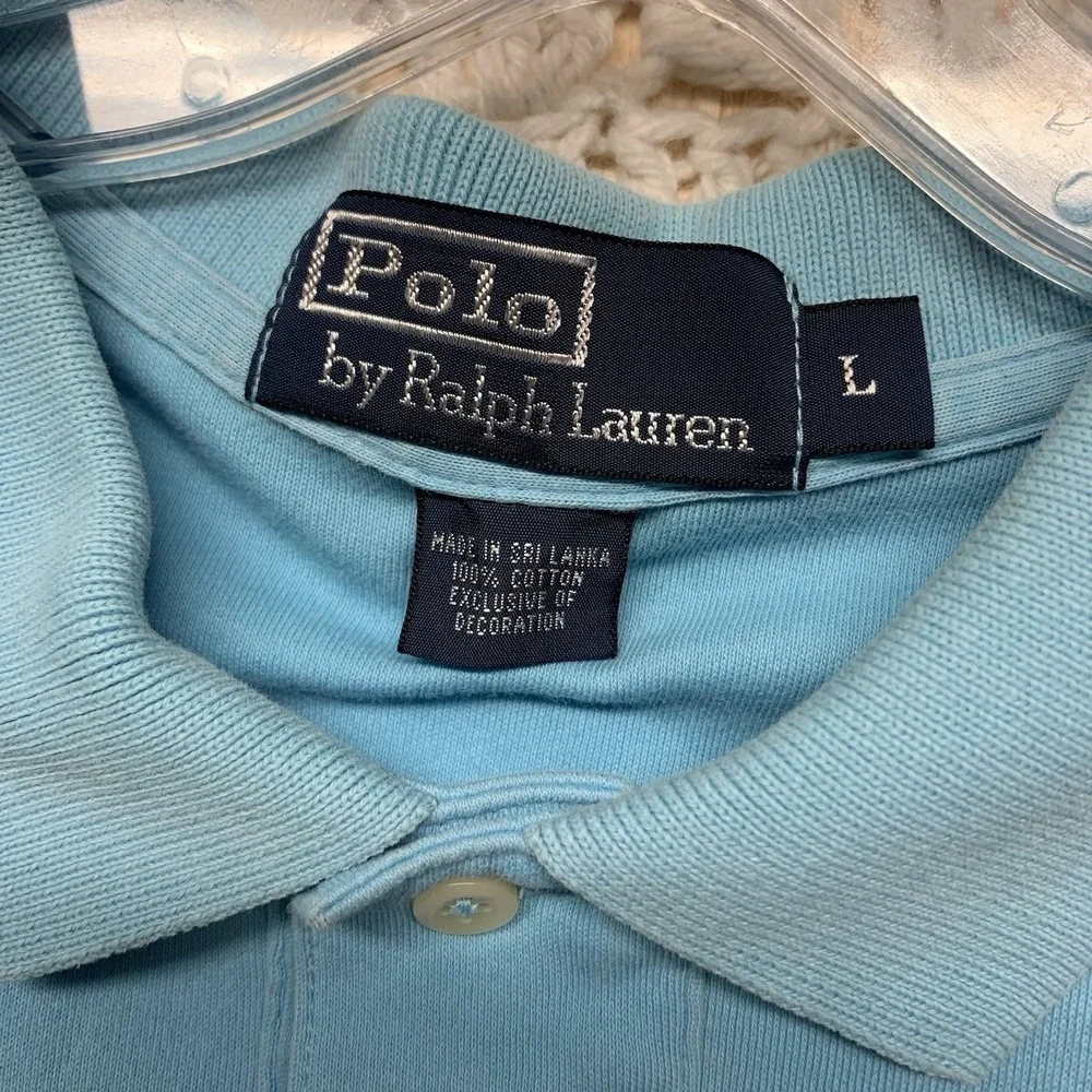 Polo Ralph Lauren Polo Shirt Mens‎ Sz L Blue Short Sleeve Orange Pony 100%Cotton